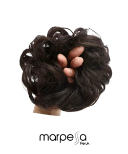 Saçlı Lastikli Topuz Toka - Kahverengi