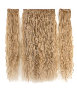 Fiber Sentetik Kabarık Dalgalı Yarım Ay + 2 Yan Çıt Çıt - Karamel Platin Röfleli